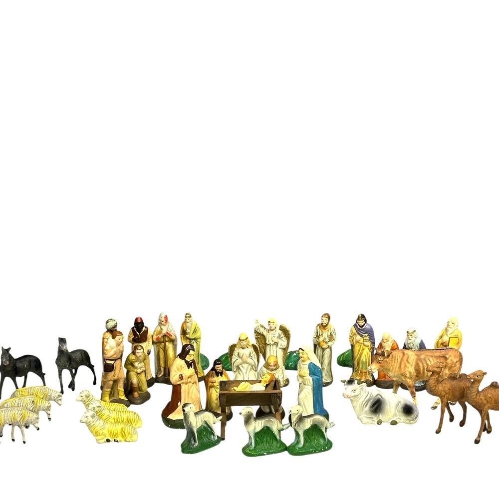 Rare 38-PC Japan Vintage Nativity Collection One-of-a-Kind Paper Mache Plaster